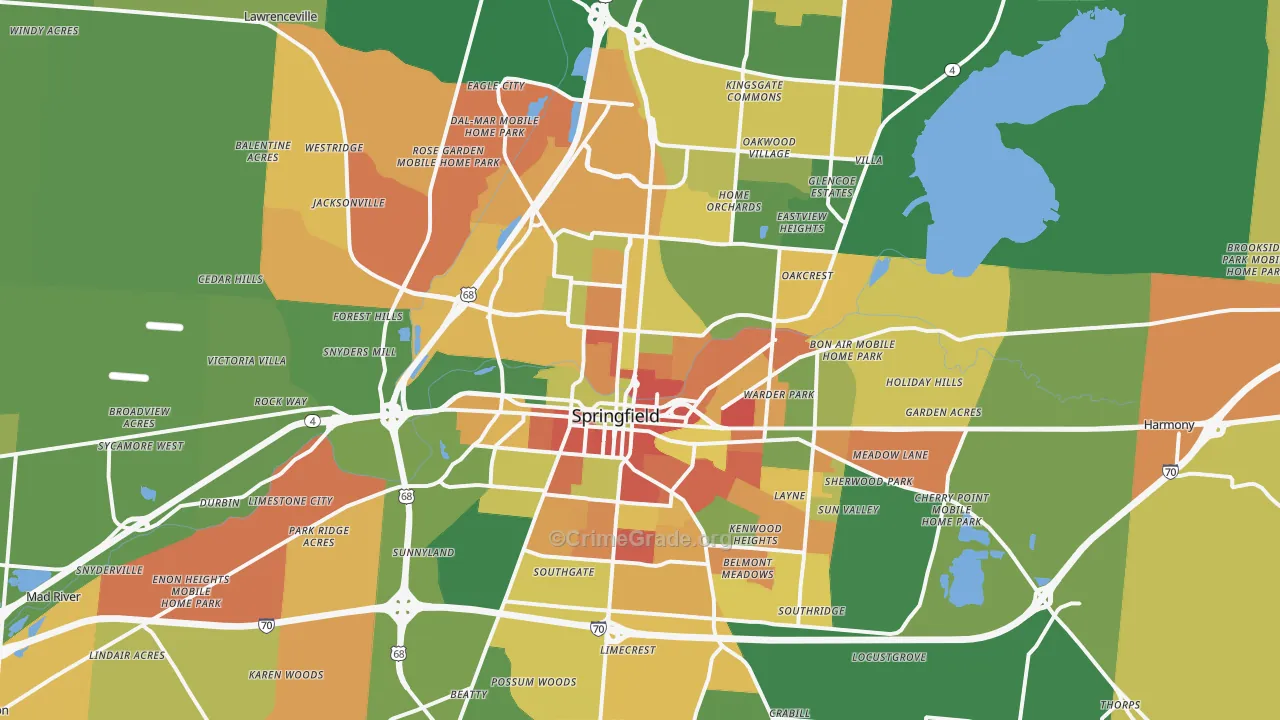 Springfield, OH Map of Arson Rates