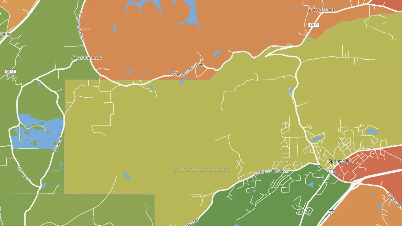 Springville Lake Estates, AL Map of Arson Rates
