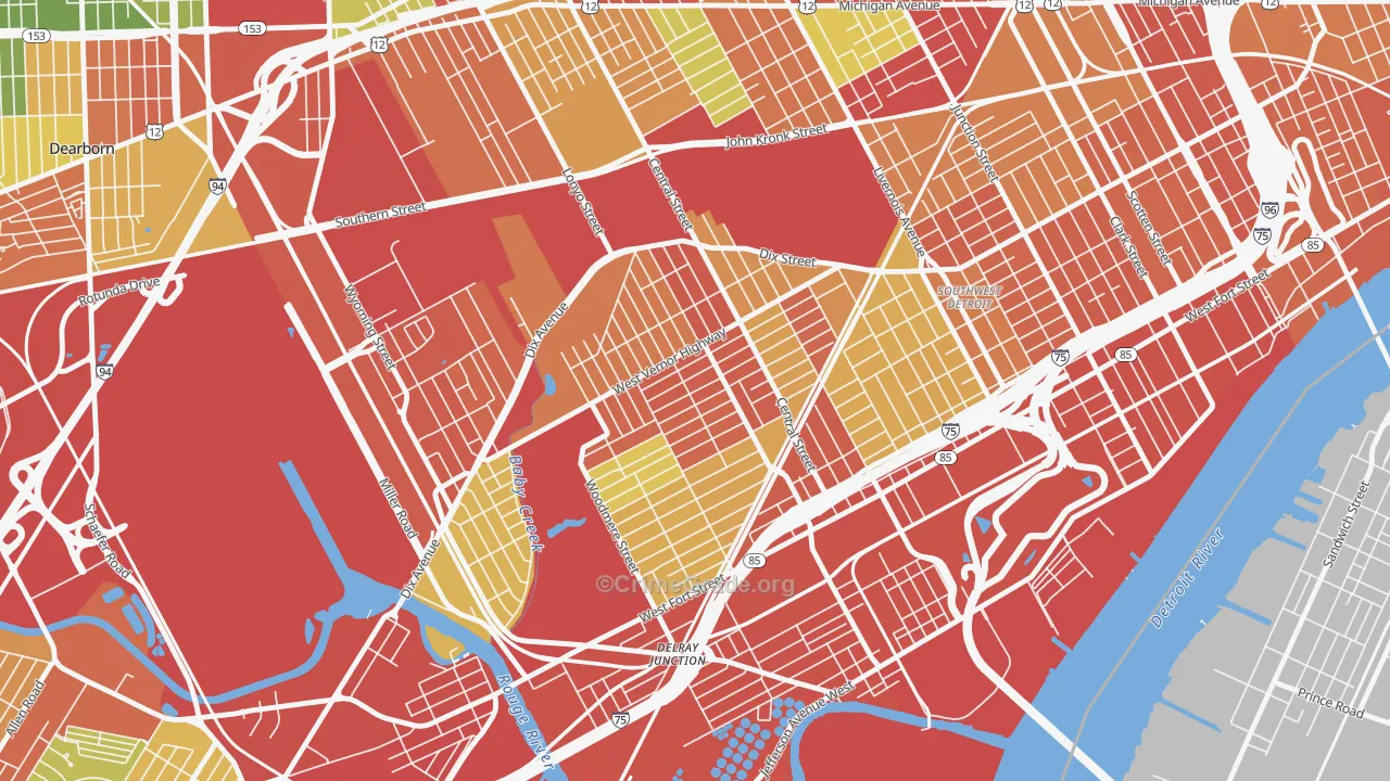Springwells, Detroit, MI Map of Arson Rates
