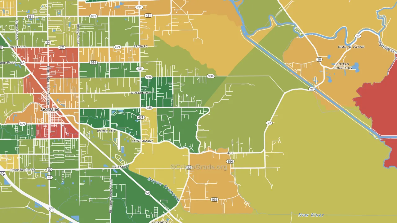 St. Amant, LA Map of Arson Rates