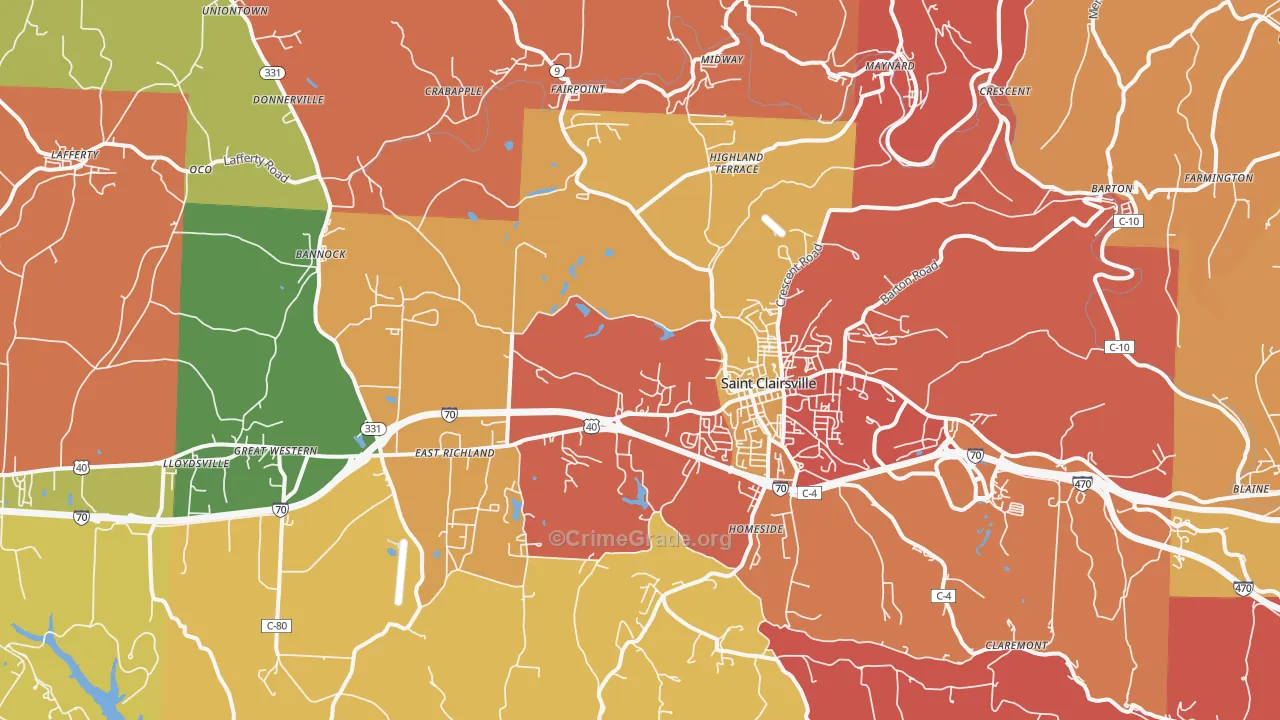 St. Clairsville, OH Map of Arson Rates