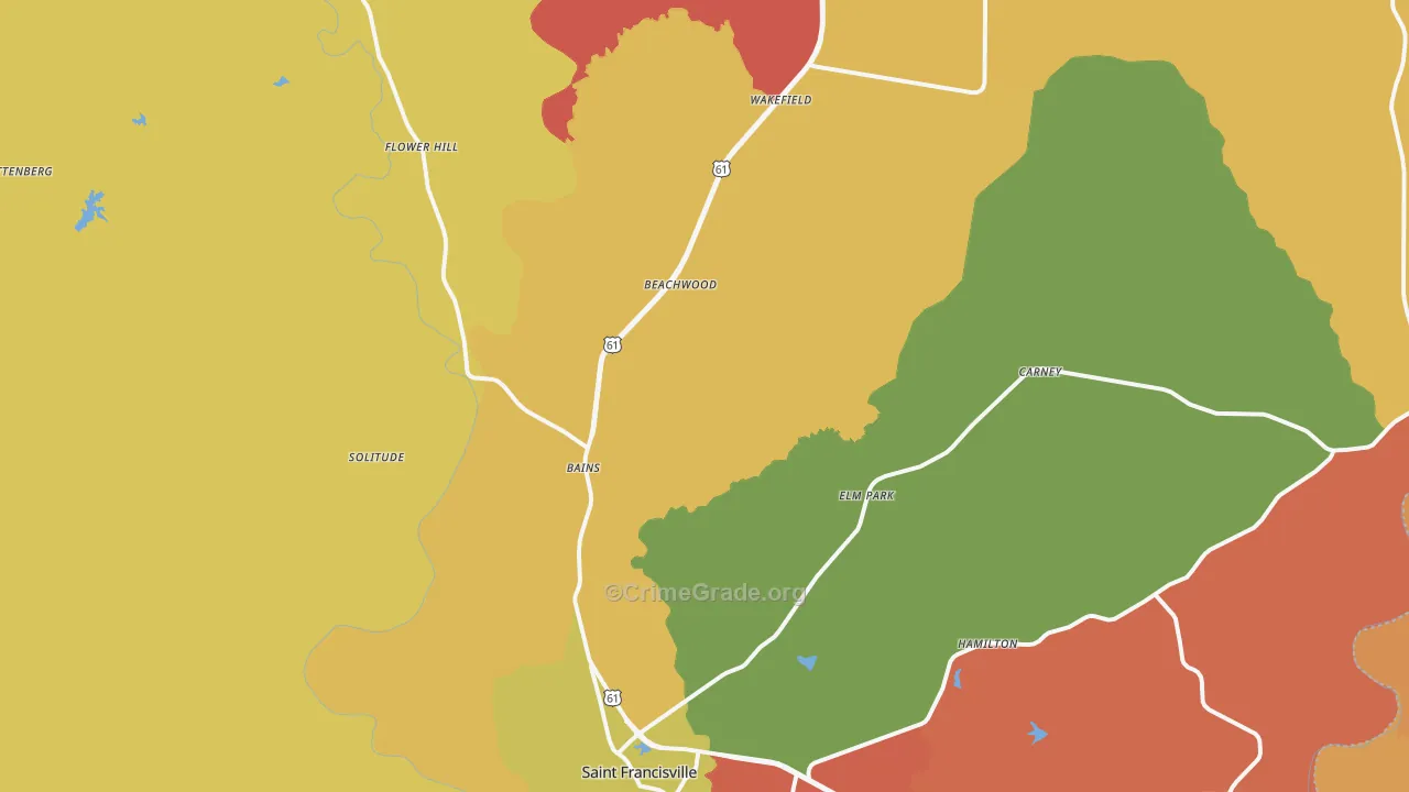 St. Francisville, LA Map of Arson Rates