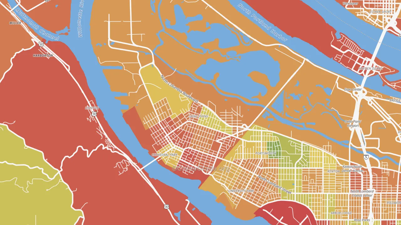 St. Johns, Portland, OR Map of Arson Rates