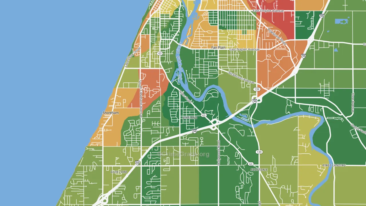 St. Joseph, MI Map of Arson Rates