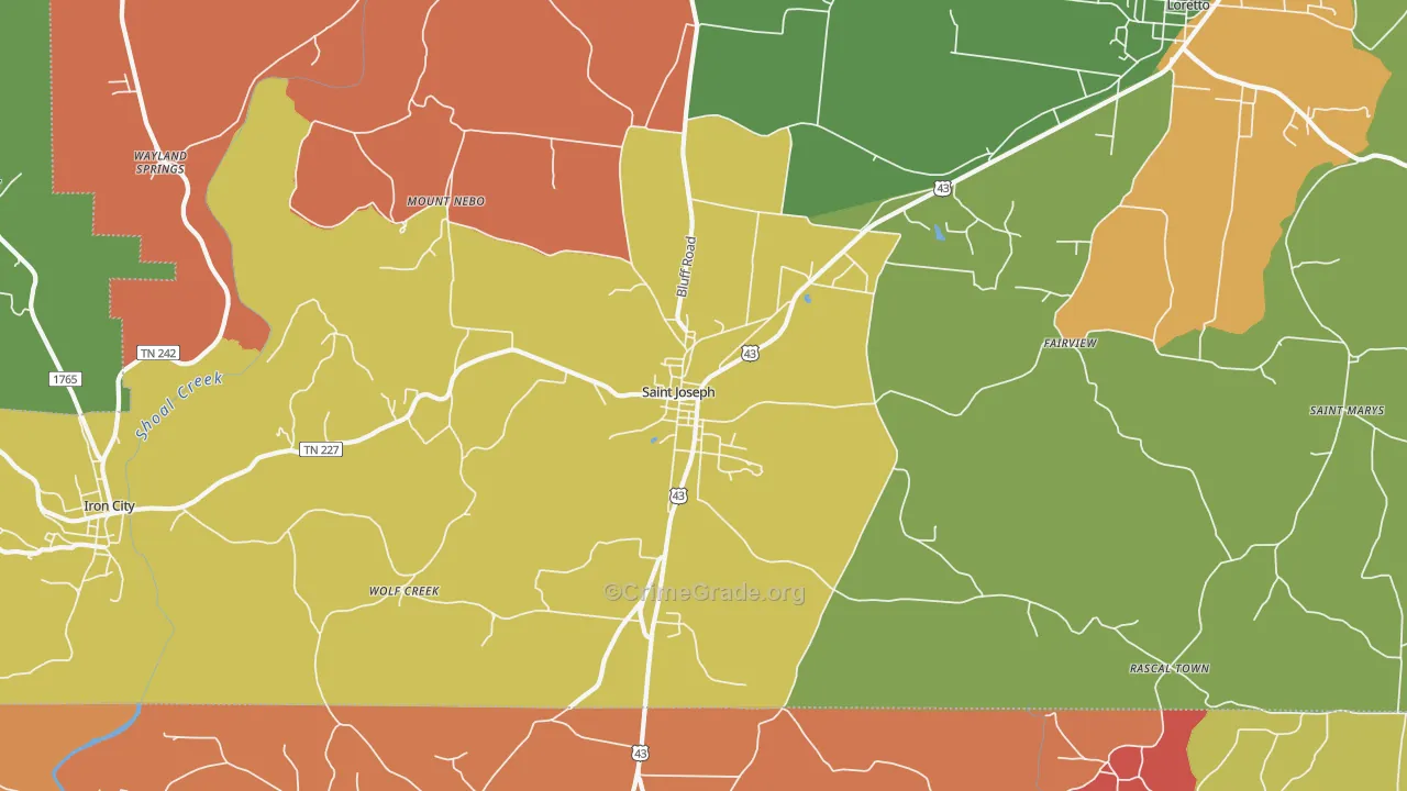 St. Joseph, TN Map of Arson Rates