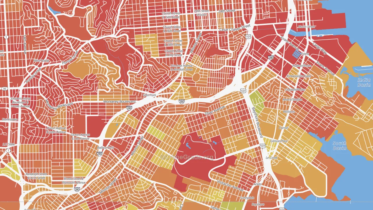 St Marys Park, San Francisco, CA Map of Arson Rates