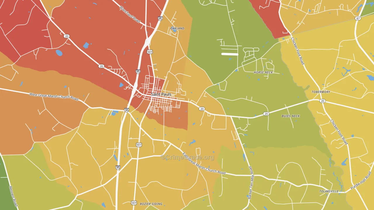 St. Pauls, NC Map of Arson Rates