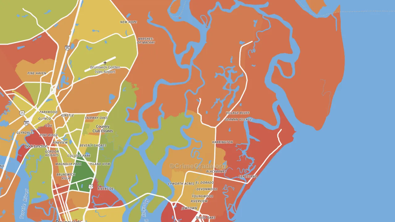 St. Simons Island, GA Map of Arson Rates
