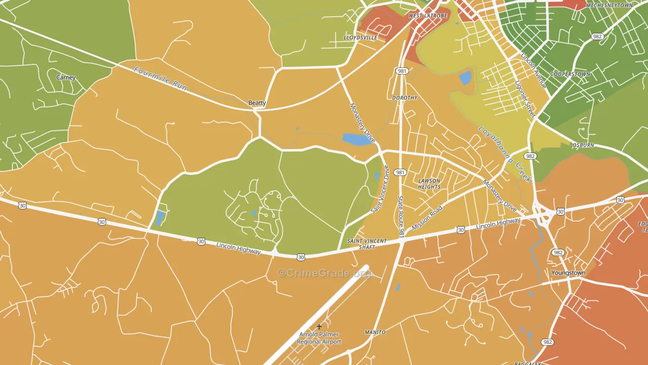 St. Vincent College, PA Map of Arson Rates