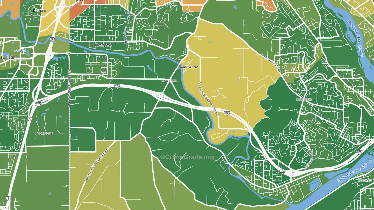 Stafford-Tualatin Valley, West Linn, OR Map of Arson Rates