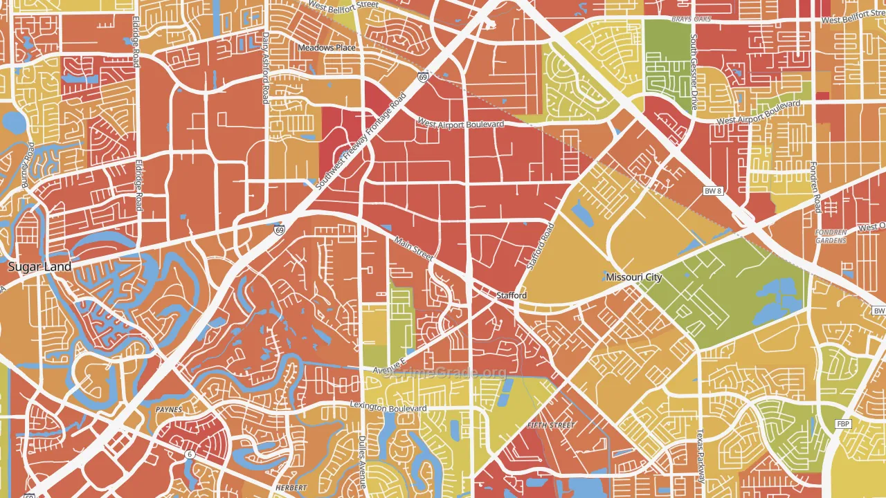 Stafford, TX Map of Arson Rates