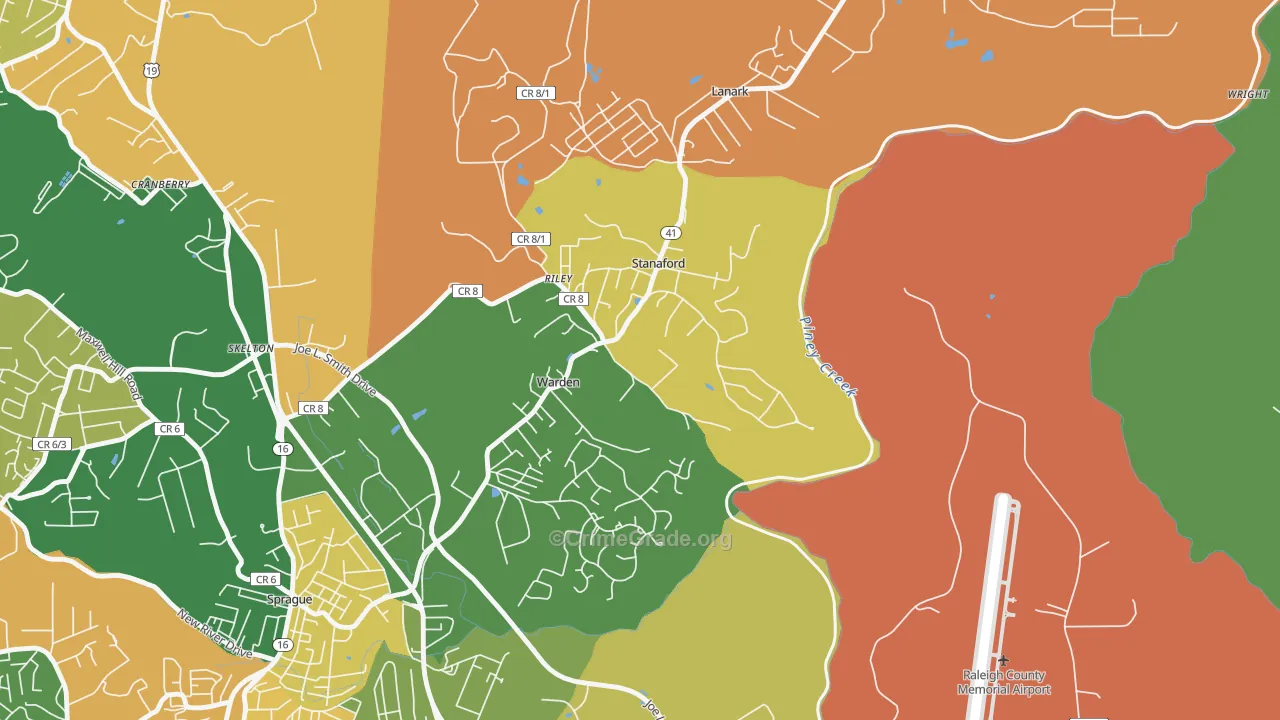 Stanaford, WV Map of Arson Rates