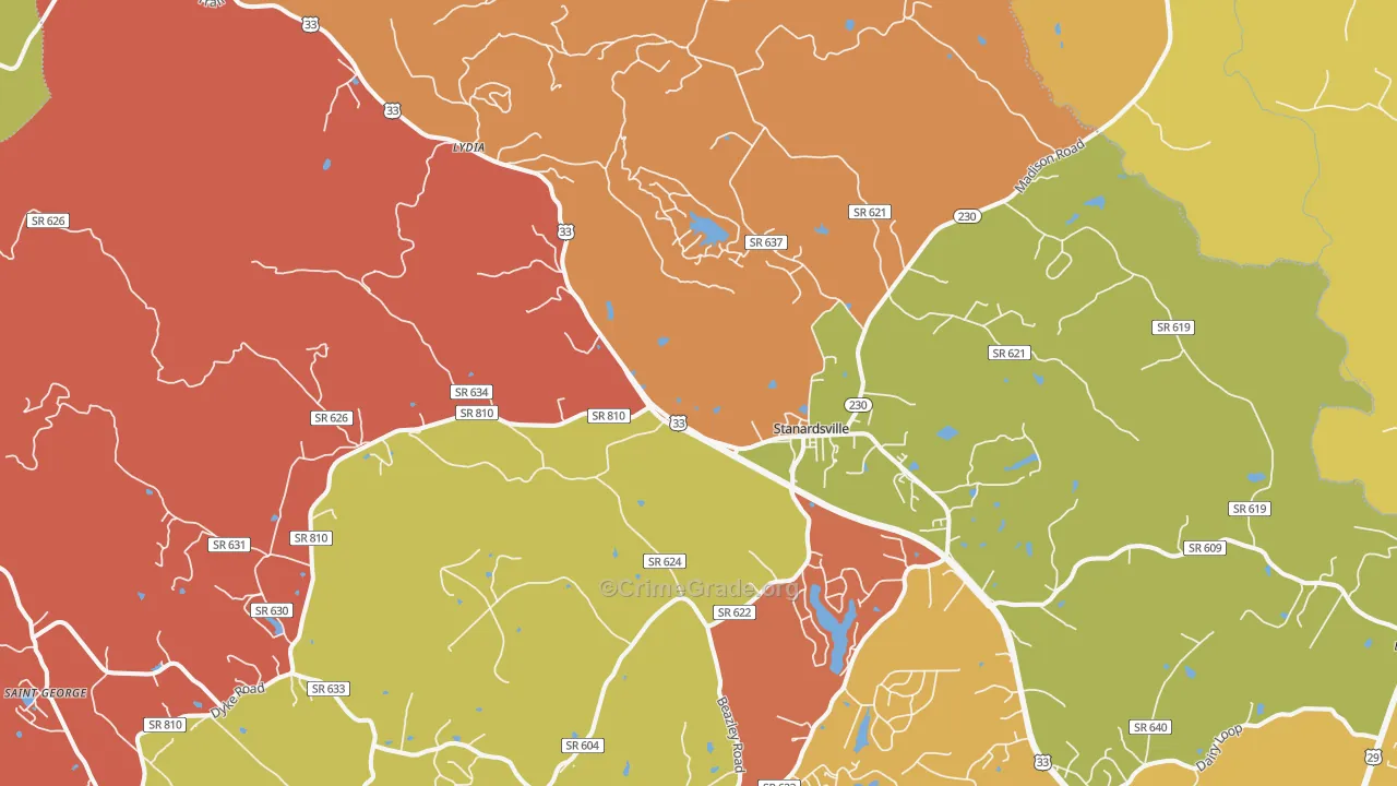 Stanardsville, VA Map of Arson Rates