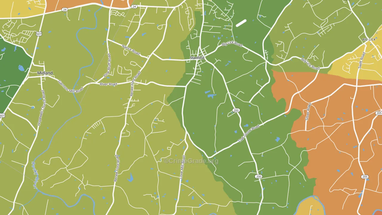 Stanfield, NC Map of Arson Rates
