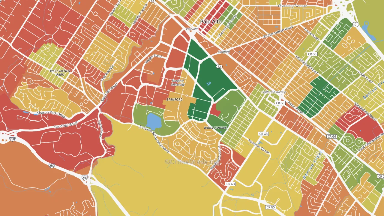 Stanford University, Stanford, CA Map of Arson Rates