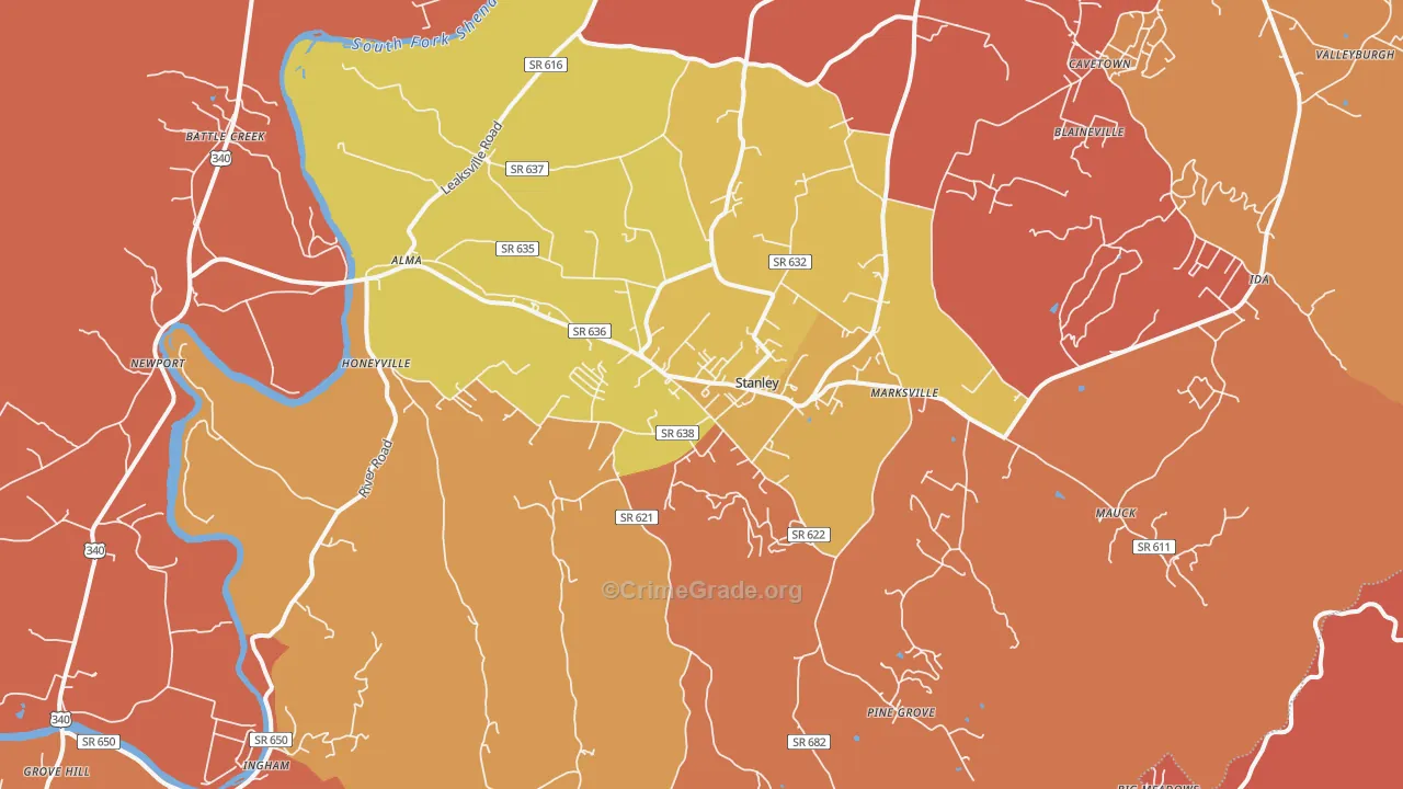 Stanley, VA Map of Arson Rates