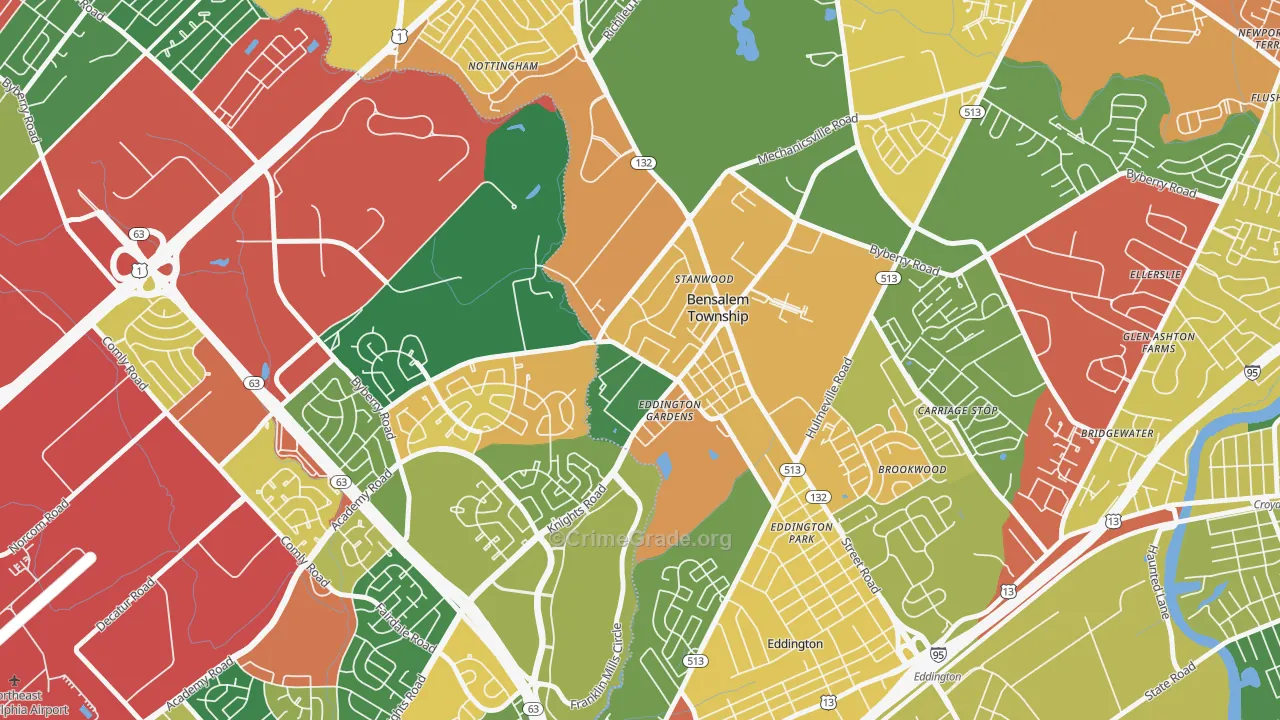 Stanwood, Bensalem, PA Map of Arson Rates