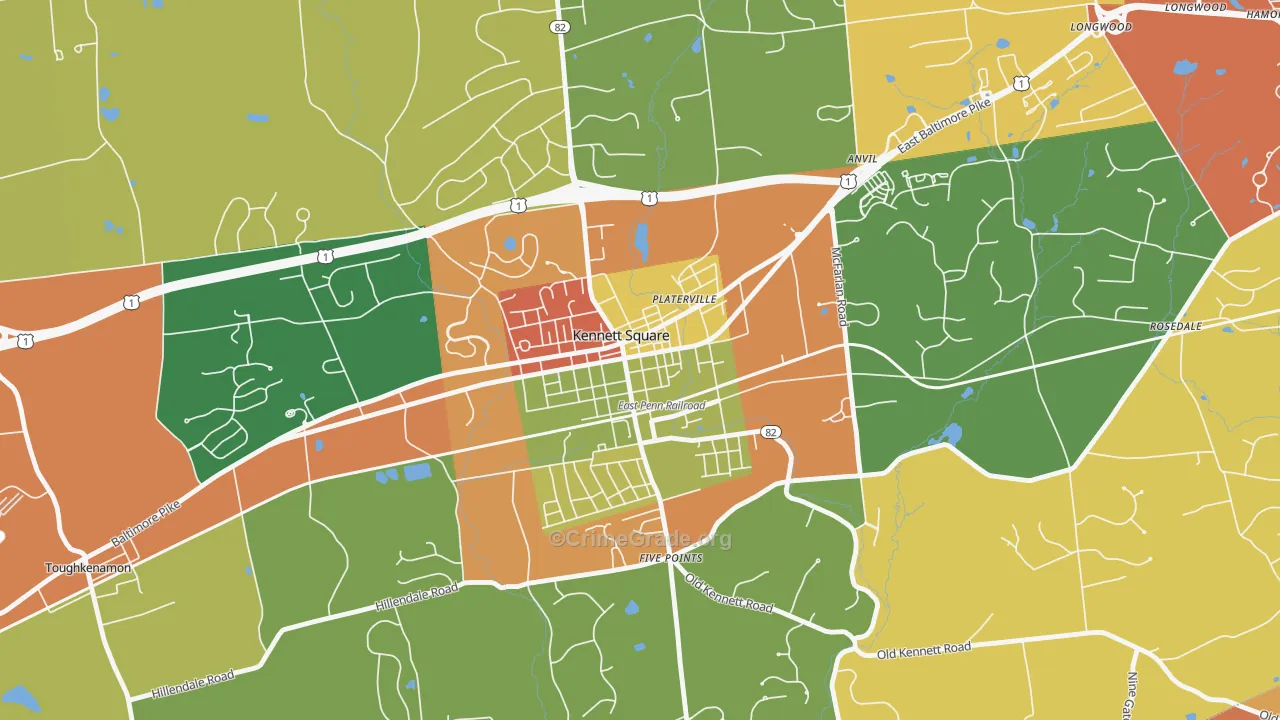State and Cypress, Kennett Square, PA Map of Arson Rates