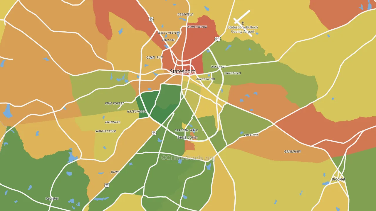 Statesboro, GA Map of Arson Rates