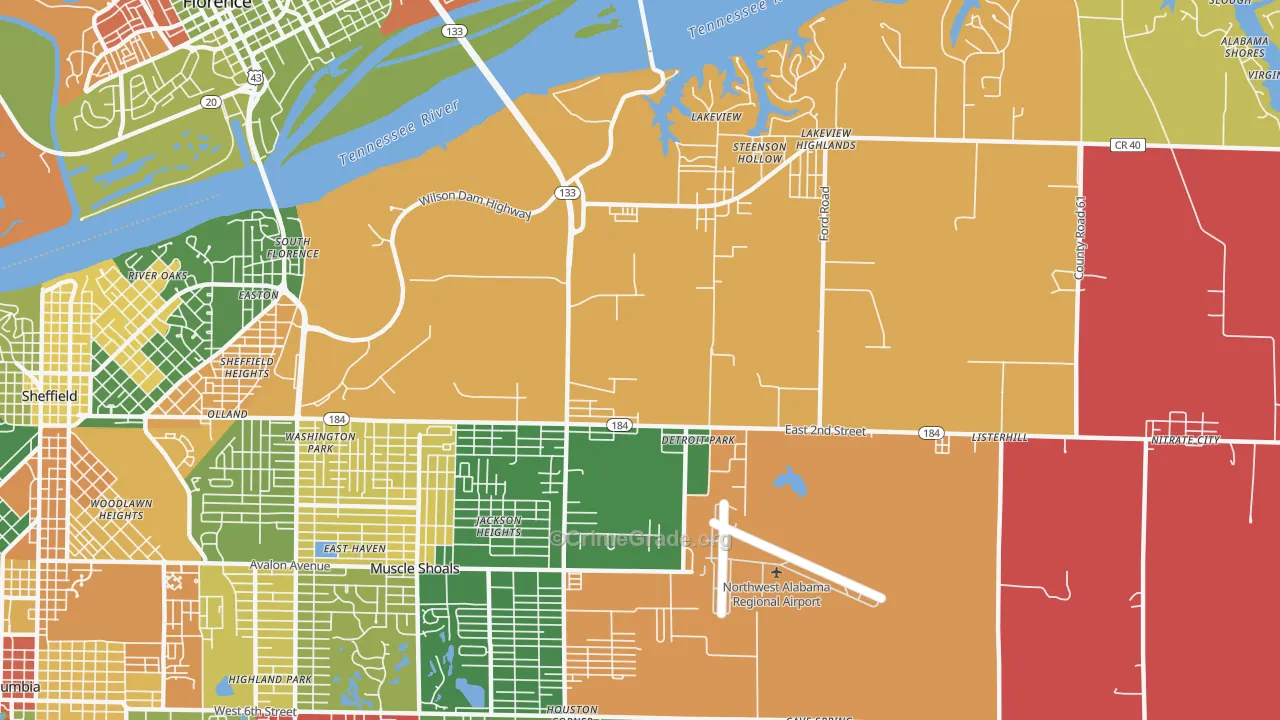 Steenson Hollow, AL Map of Arson Rates