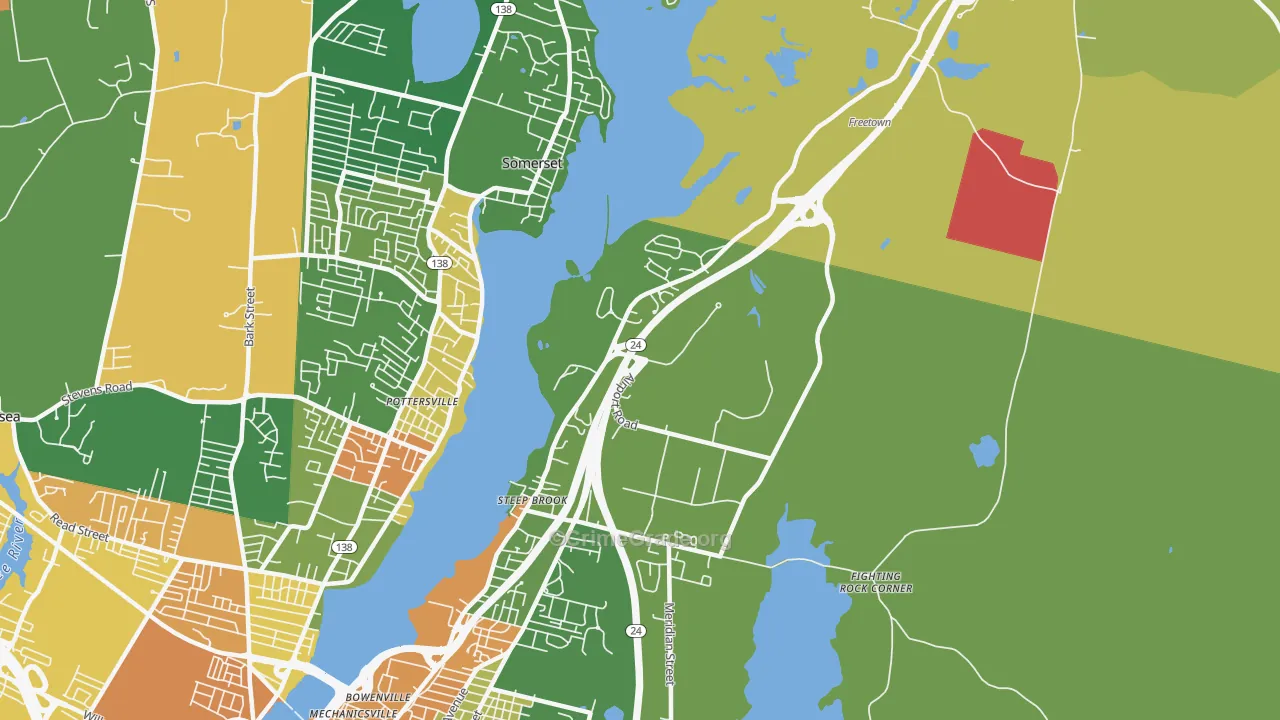 Steep Brook, Fall River, MA Map of Arson Rates