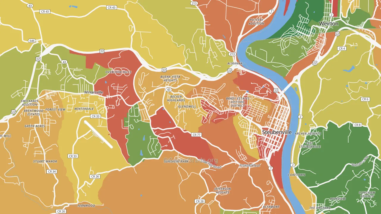 Steubenville, OH Map of Arson Rates