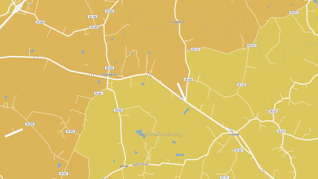Stevensburg, VA Map of Arson Rates