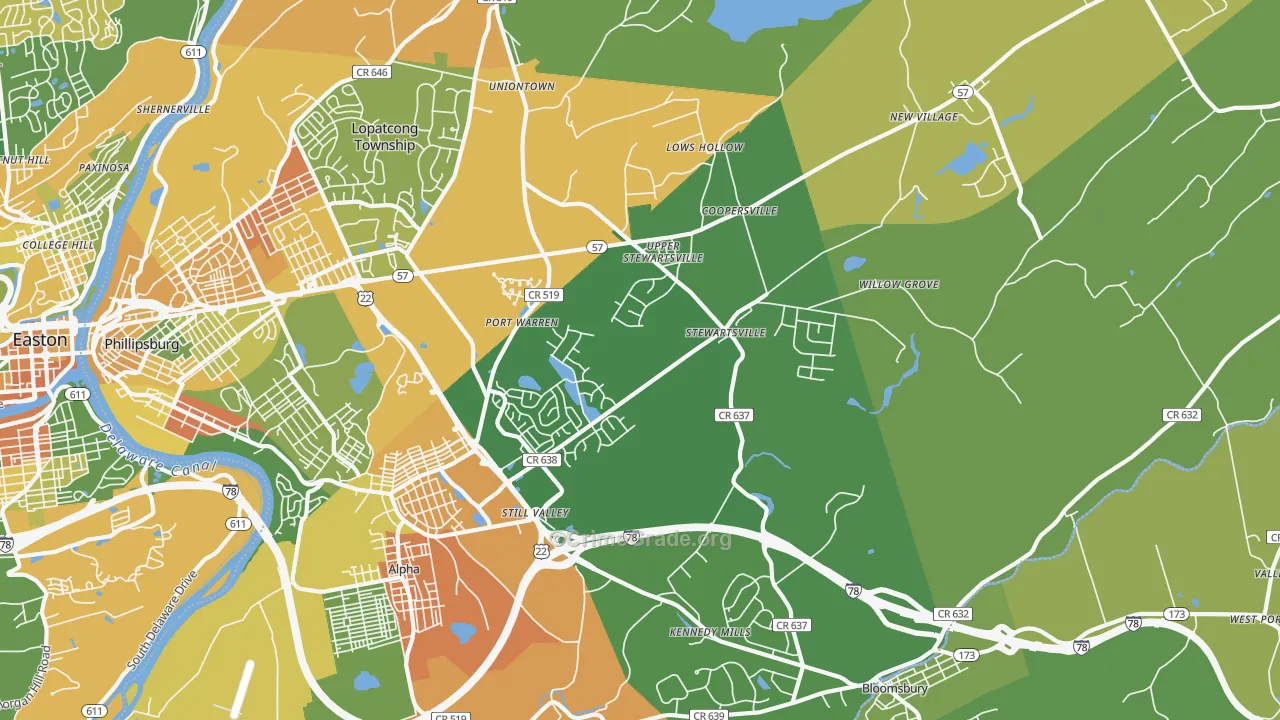 Stewartsville, NJ Map of Arson Rates