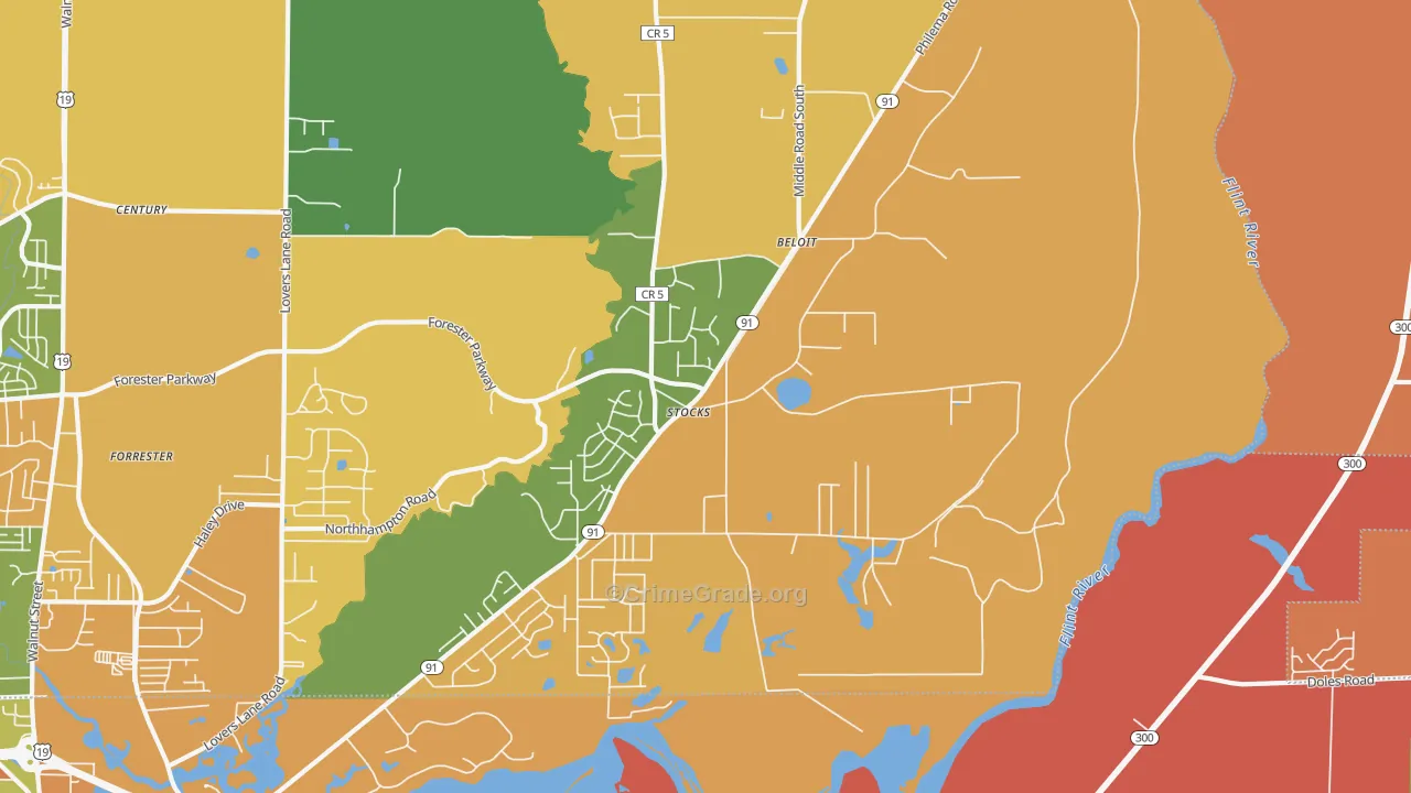 Stocks, GA Map of Arson Rates