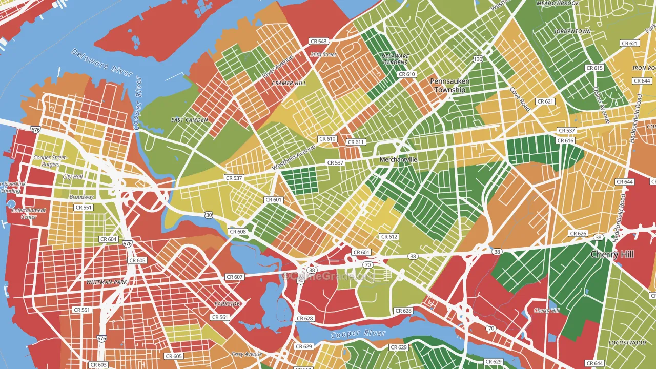 Stockton, Camden, NJ Map of Arson Rates