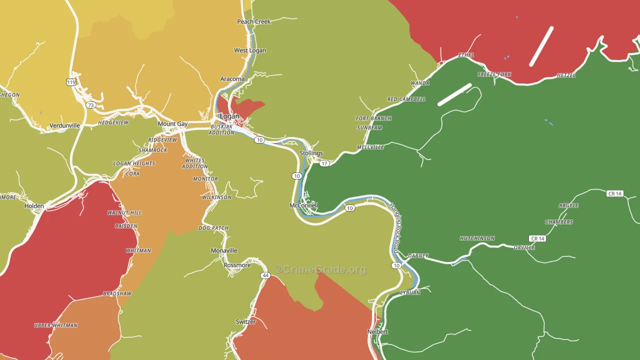 Stollings, WV Map of Arson Rates