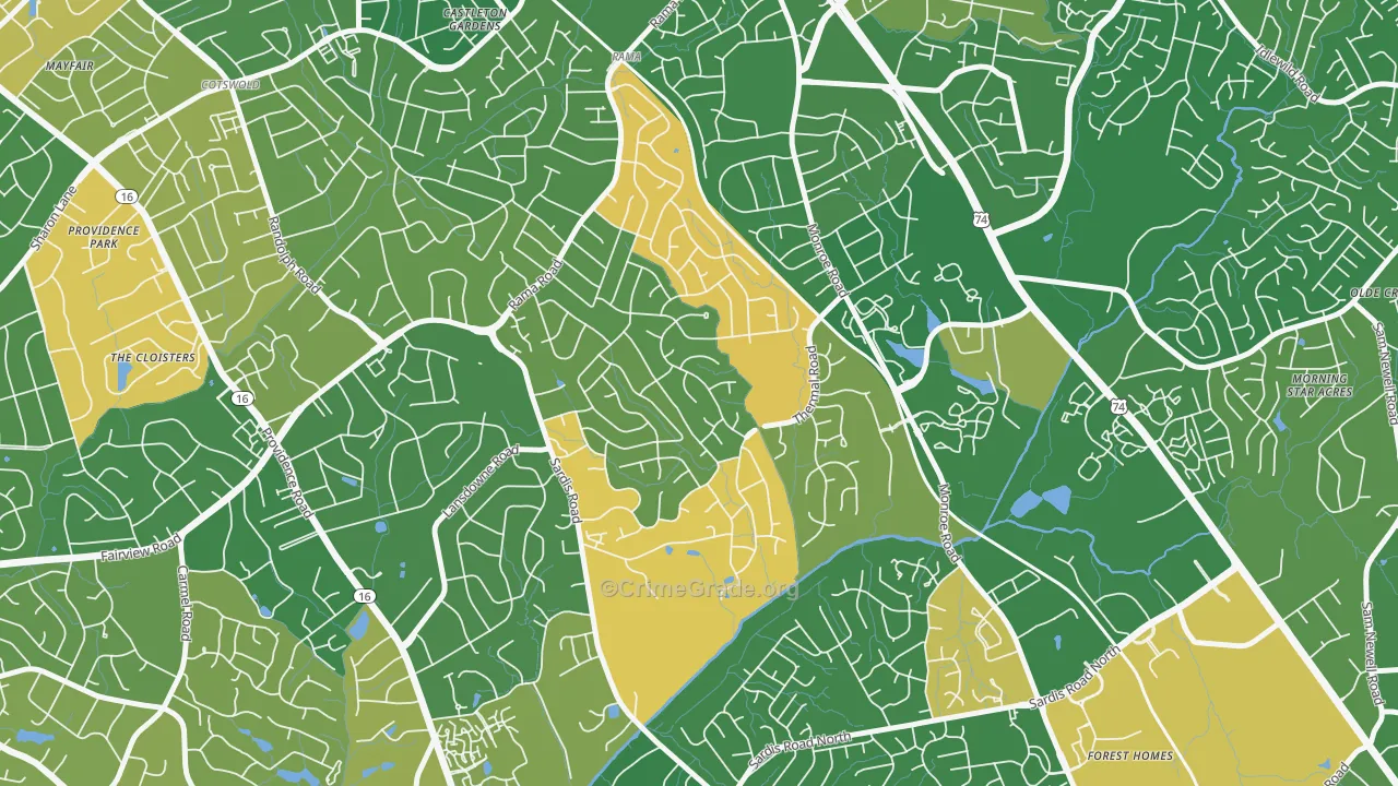 Stonehaven, Charlotte, NC Map of Arson Rates