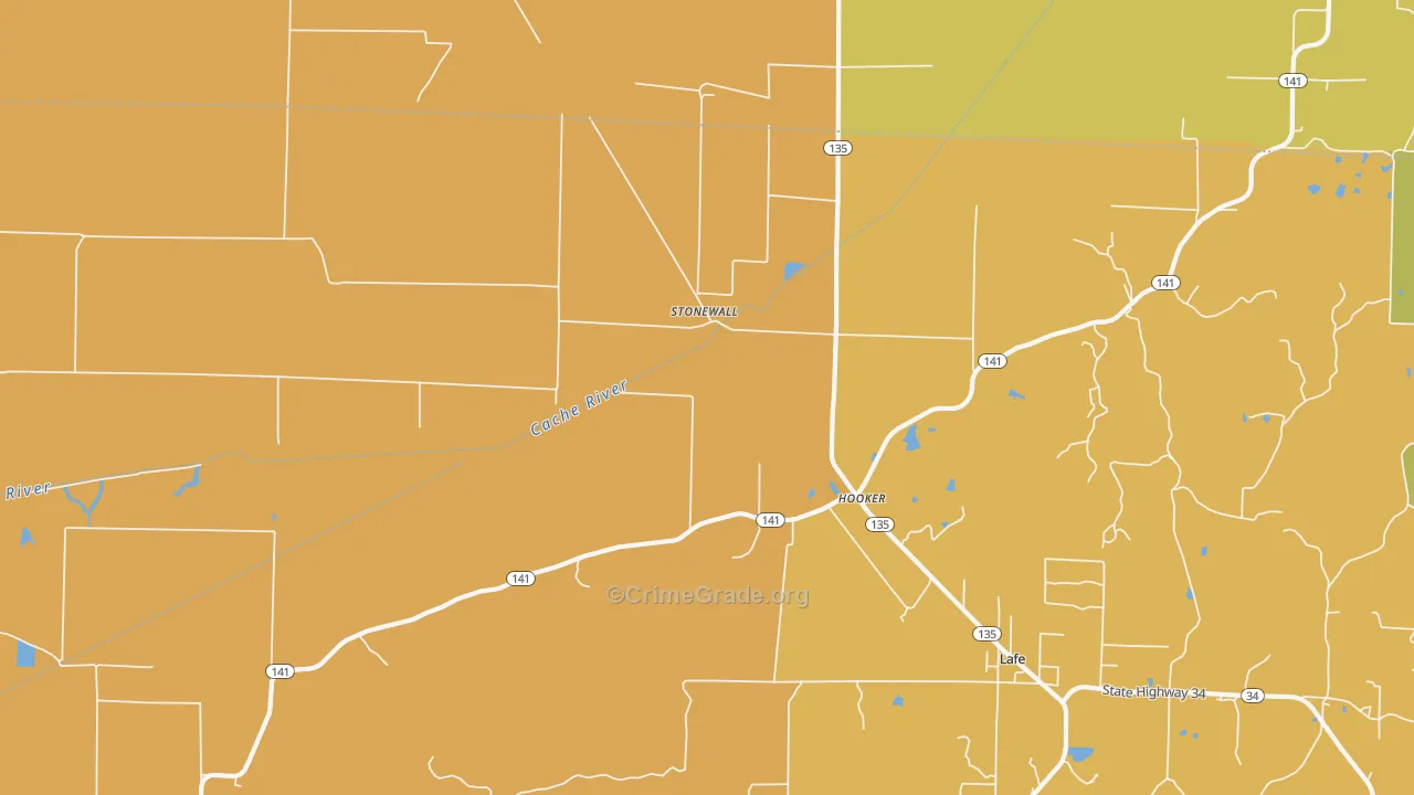 Stonewall, AR Map of Arson Rates