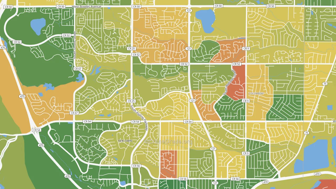 Stony Creek, Ken Caryl, CO Map of Arson Rates