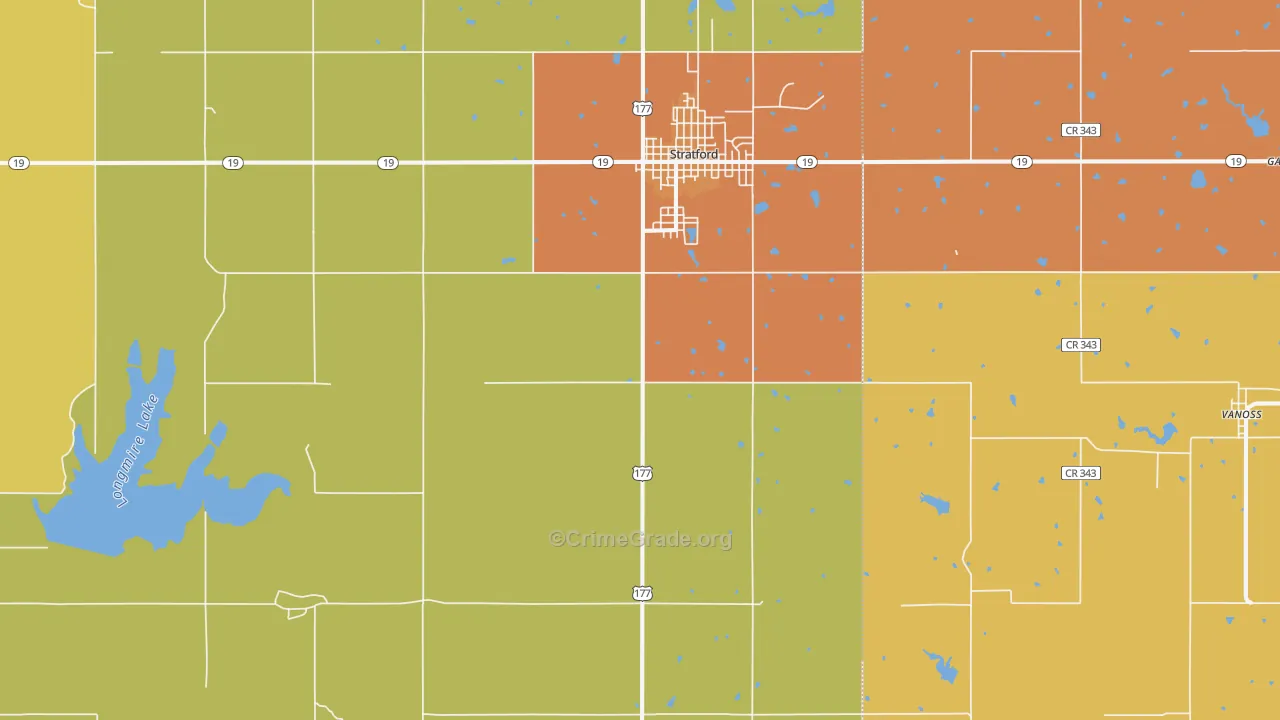 Stratford, OK Map of Arson Rates