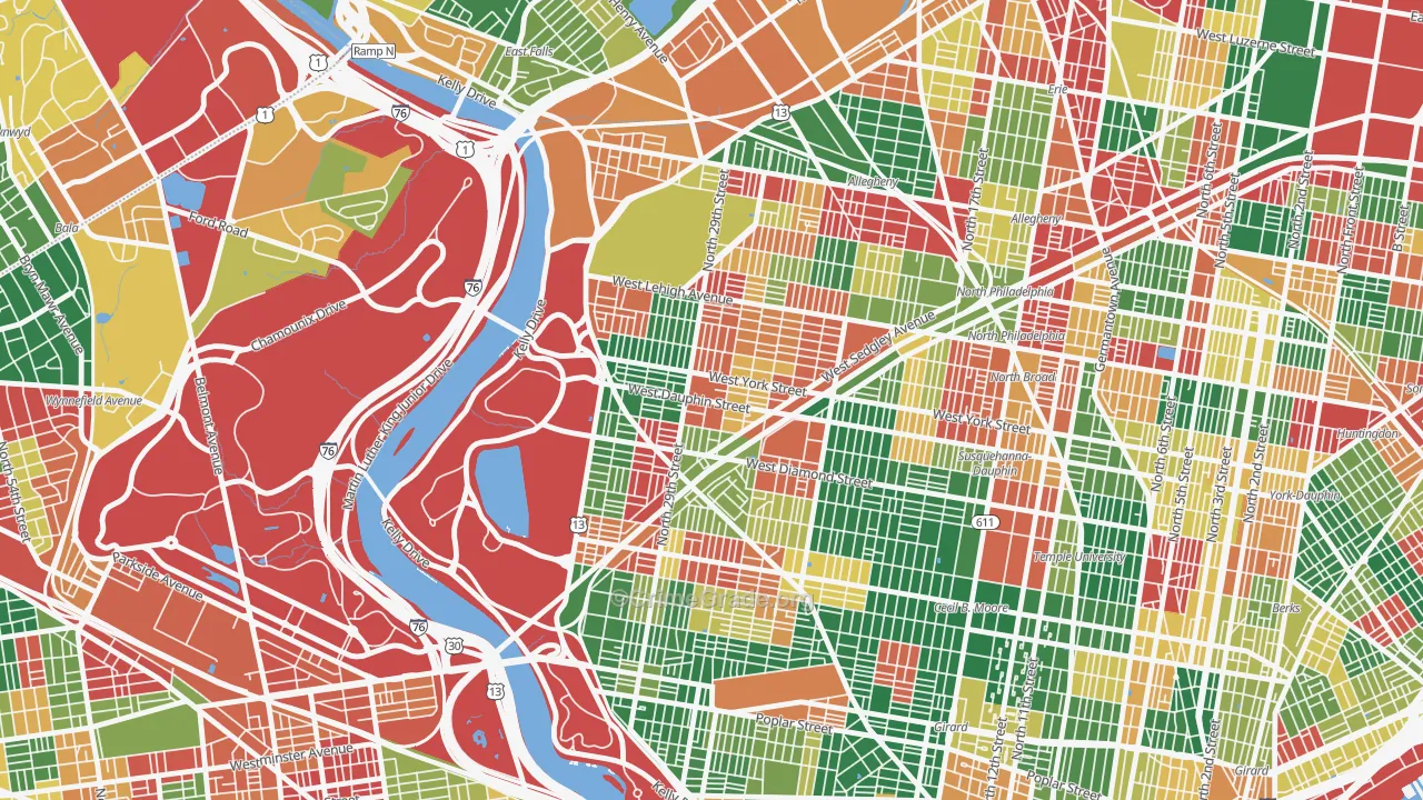 Strawberry Mansion, Philadelphia, PA Map of Arson Rates