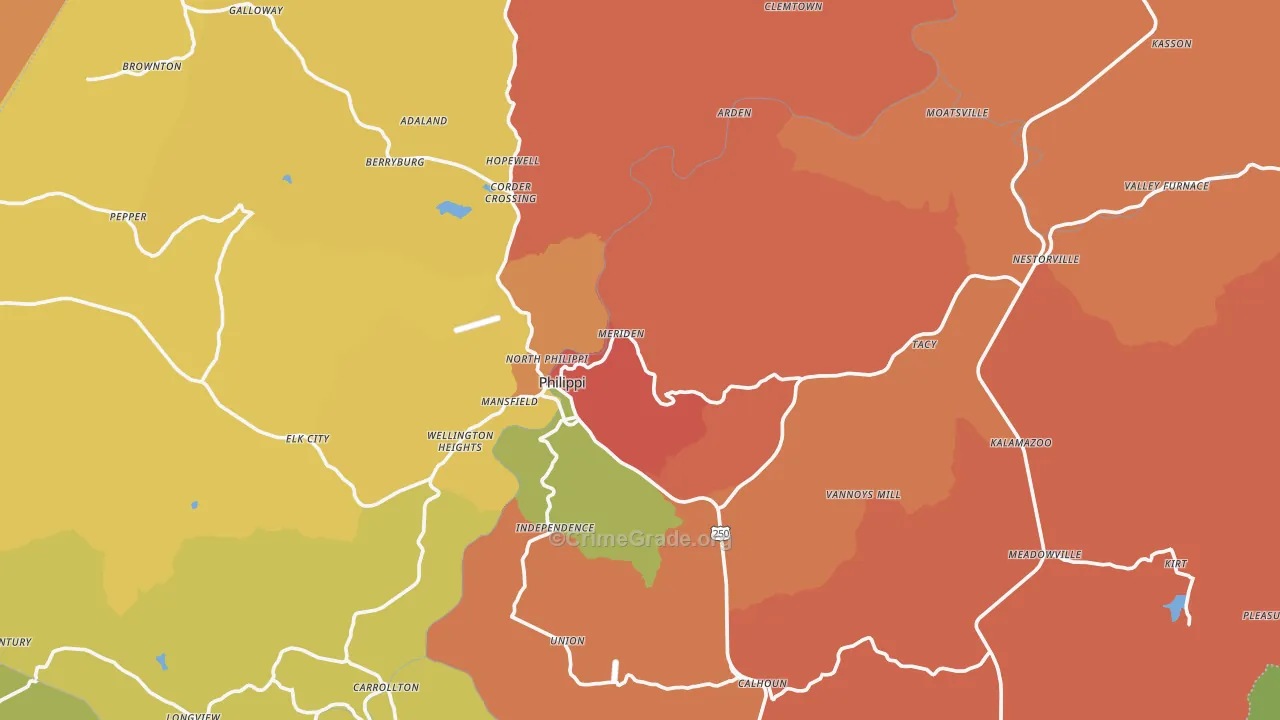 Stringtown, WV Map of Arson Rates