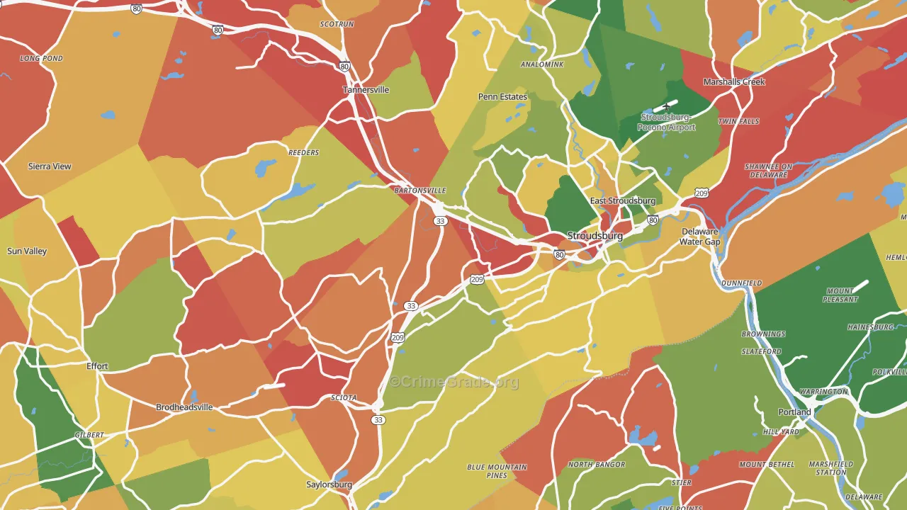 Stroudsburg, PA Map of Arson Rates