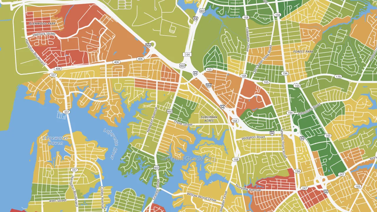 Suburban Acres, Norfolk, VA Map of Arson Rates