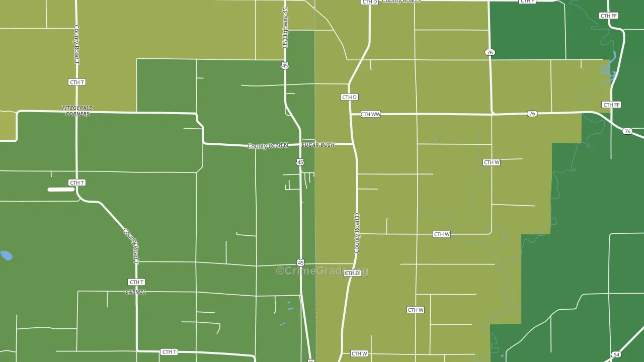 Sugar Bush, WI Map of Arson Rates