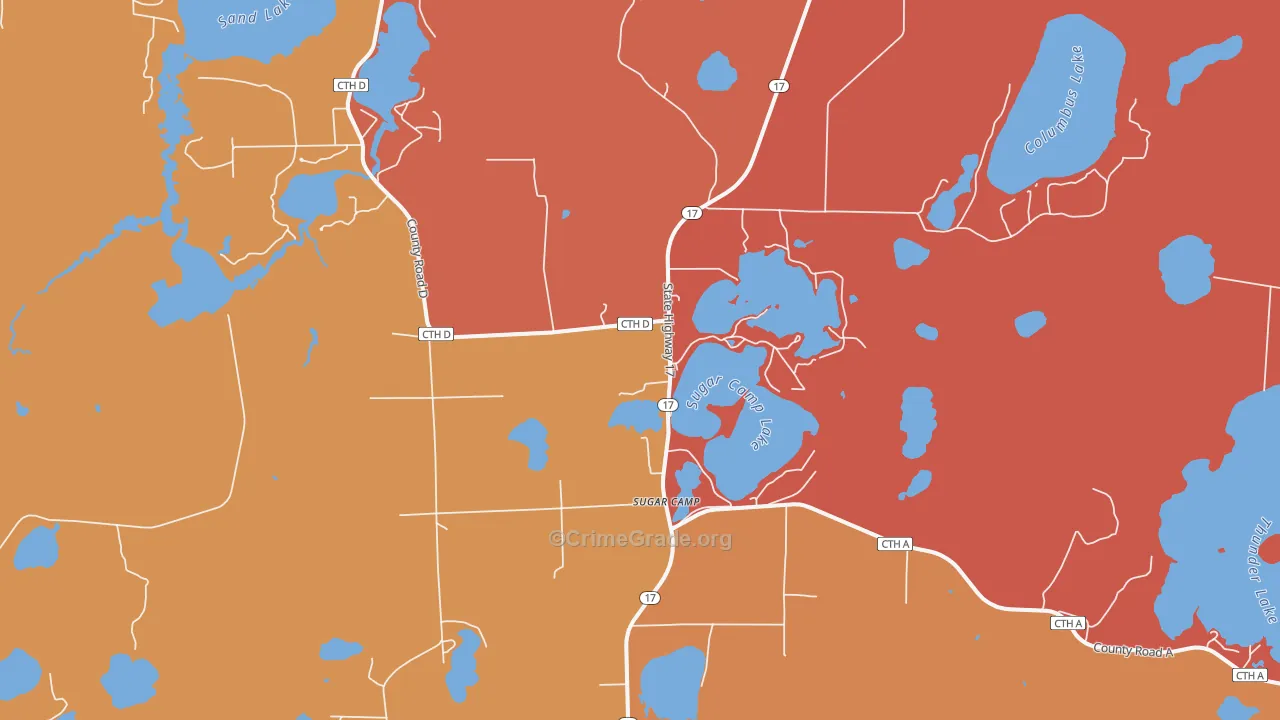 Sugar Camp, WI Map of Arson Rates