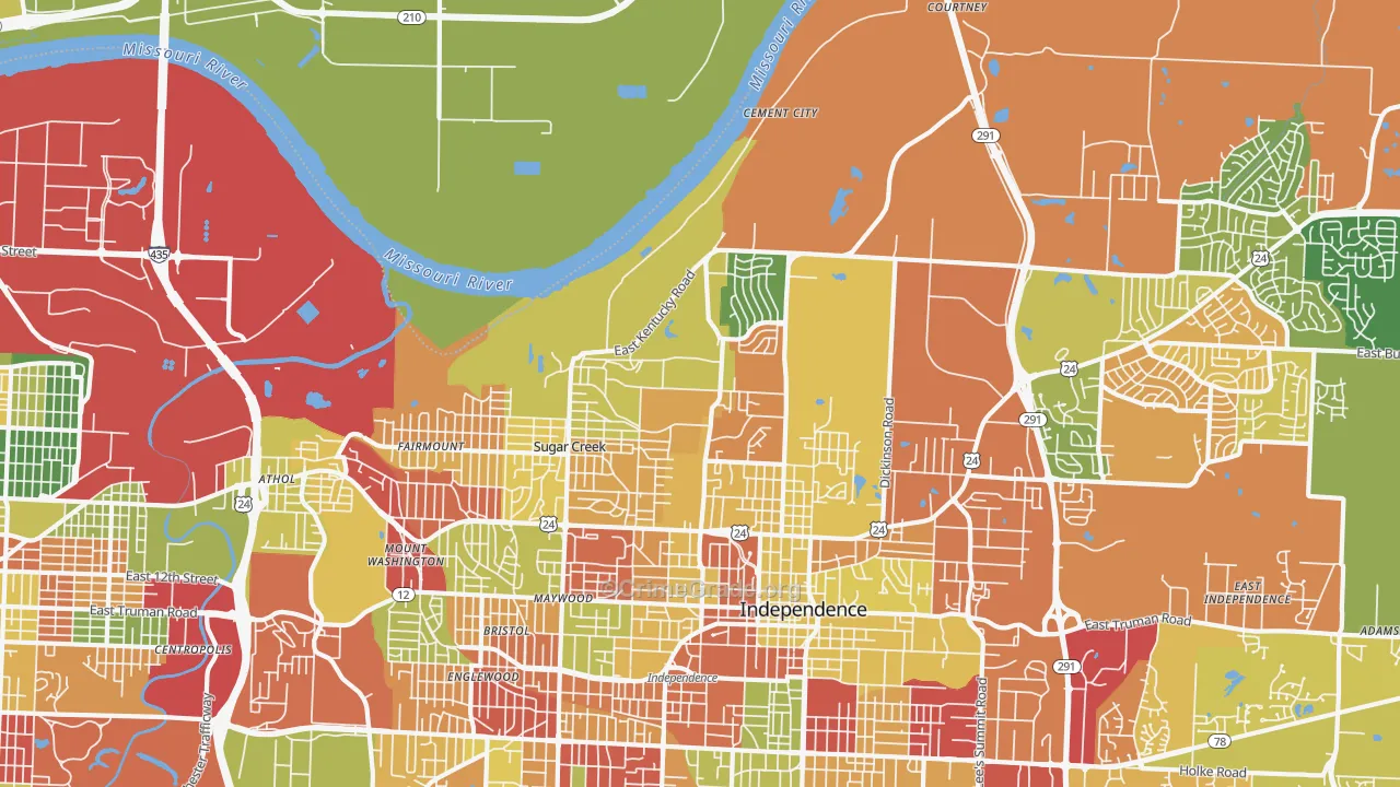 Sugar Creek, MO Map of Arson Rates