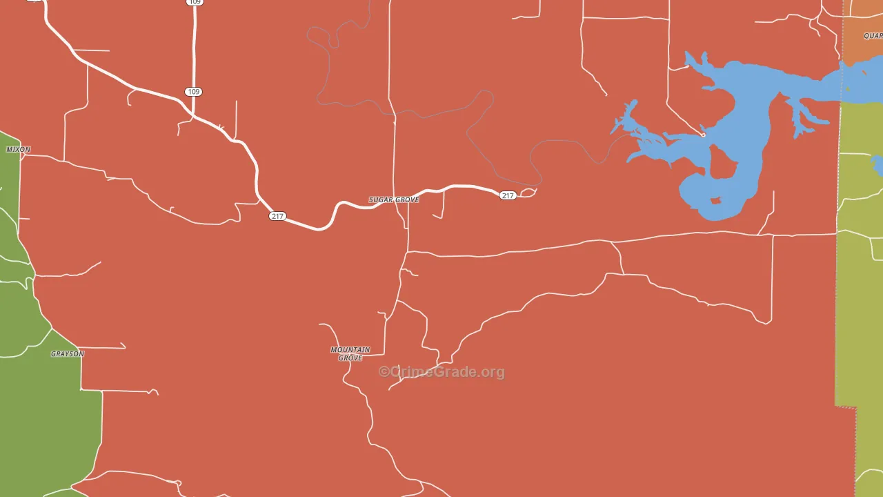 Sugar Grove, AR Map of Arson Rates