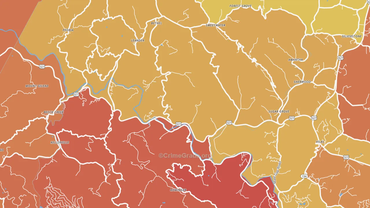 Sugar Grove, NC Map of Arson Rates