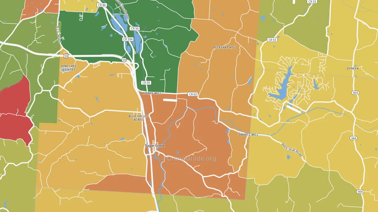 Sugar Grove, OH Map of Arson Rates