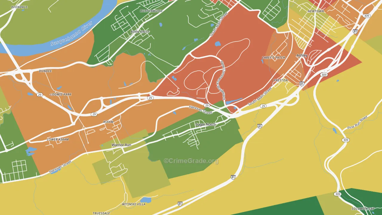 Sugar Notch, PA Map of Arson Rates