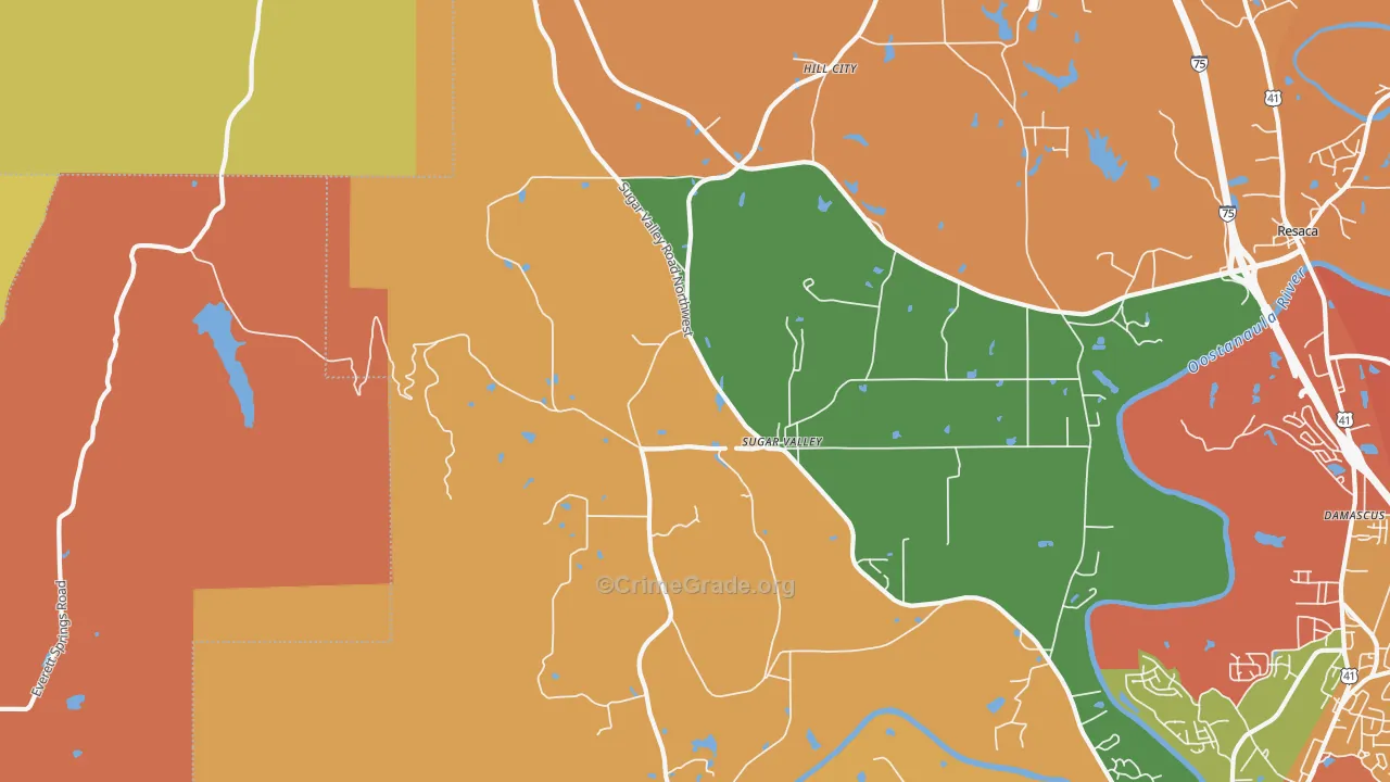 Sugar Valley, GA Map of Arson Rates