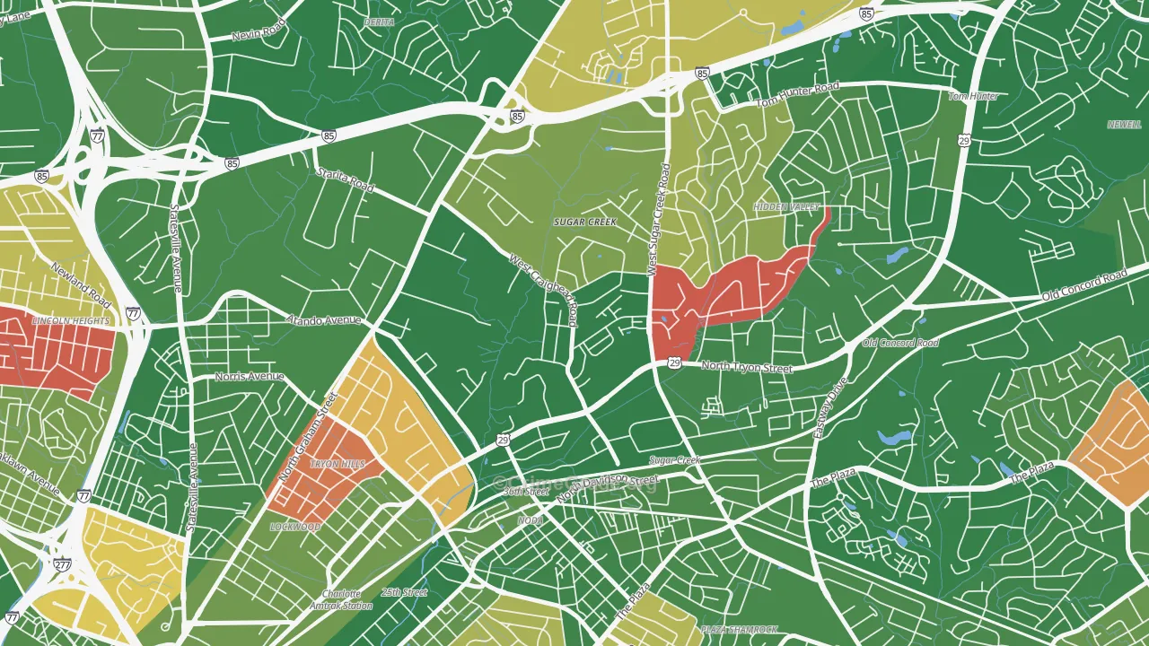 Sugaw Creek, Charlotte, NC Map of Arson Rates