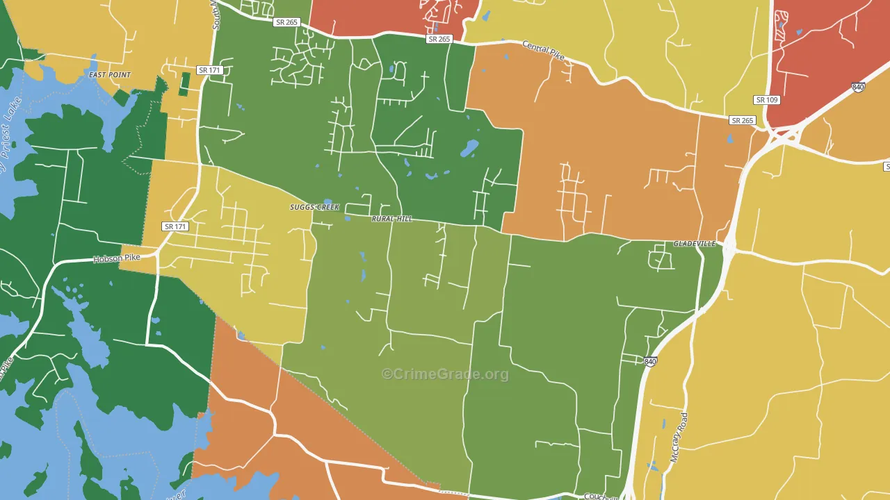 Suggs Creek, TN Map of Arson Rates