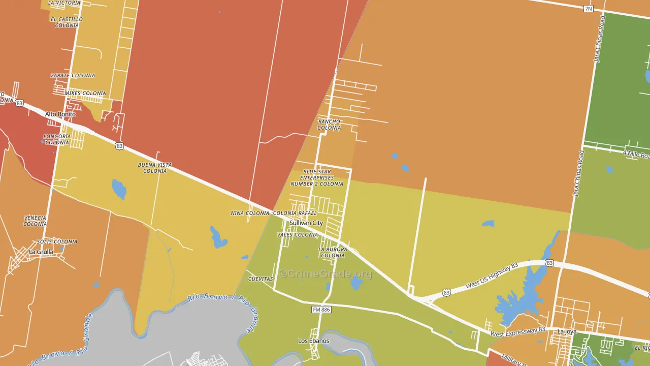Sullivan City, TX Map of Arson Rates